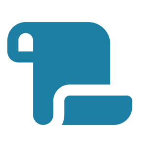 A minimalist blue icon resembling a roll of paper or parchment, partially unrolled, on a light gray background.